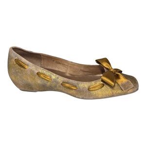 LODI Women’s Aura Shimmer Bow Detail Ballerina Flat Leather Shoes Gold Size 38